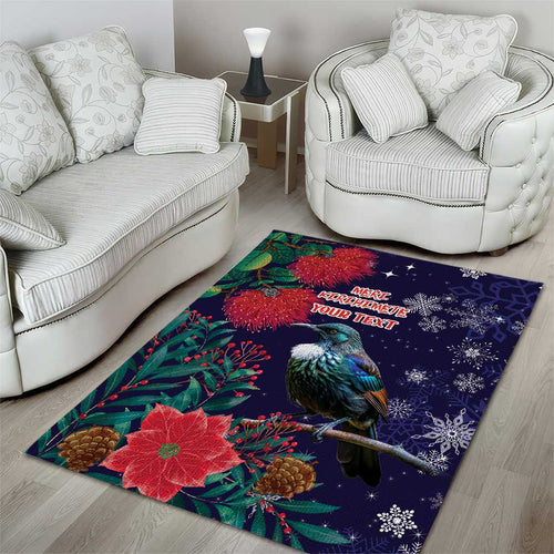 Tui Meri Kirihimete Personalised Area Rug Pohutukawa Flowers Blue Motif - Aussie Hoodie