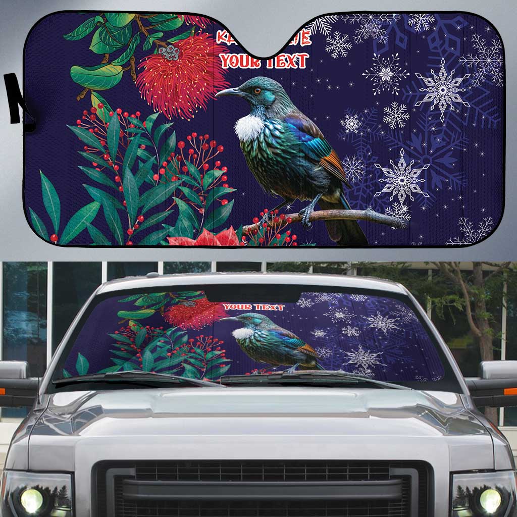 Tui Meri Kirihimete Personalised Auto Sun Shade Pohutukawa Flowers Blue Motif - Aussie Hoodie