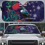 Tui Meri Kirihimete Personalised Auto Sun Shade Pohutukawa Flowers Blue Motif - Aussie Hoodie