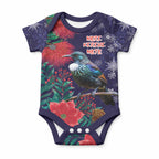 Tui Meri Kirihimete Personalised Baby Onesie Pohutukawa Flowers Blue Motif