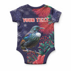 Tui Meri Kirihimete Personalised Baby Onesie Pohutukawa Flowers Blue Motif