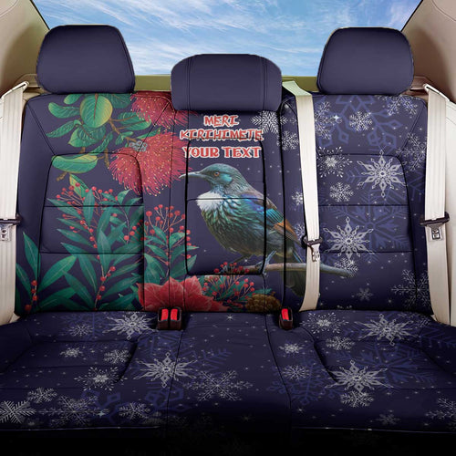 Tui Meri Kirihimete Personalised Back Car Seat Cover Pohutukawa Flowers Blue Motif - Aussie Hoodie