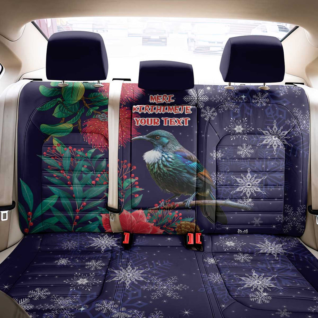 Tui Meri Kirihimete Personalised Back Car Seat Cover Pohutukawa Flowers Blue Motif - Aussie Hoodie