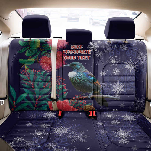 Tui Meri Kirihimete Personalised Back Car Seat Cover Pohutukawa Flowers Blue Motif - Aussie Hoodie