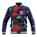 Tui Meri Kirihimete Personalised Baseball Jacket Pohutukawa Flowers Blue Motif - Aussie Hoodie