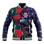 Tui Meri Kirihimete Personalised Baseball Jacket Pohutukawa Flowers Blue Motif - Aussie Hoodie