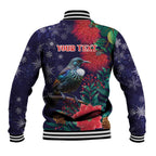 Tui Meri Kirihimete Personalised Baseball Jacket Pohutukawa Flowers Blue Motif - Aussie Hoodie