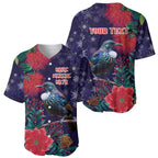 Tui Meri Kirihimete Personalised Baseball Jersey Pohutukawa Flowers Blue Motif - Aussie Hoodie