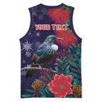 Tui Meri Kirihimete Personalised Basketball Jersey Pohutukawa Flowers Blue Motif - Aussie Hoodie