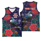 Tui Meri Kirihimete Personalised Basketball Jersey Pohutukawa Flowers Blue Motif - Aussie Hoodie