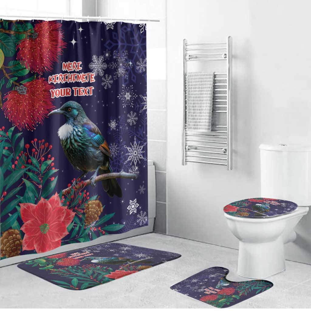 Tui Meri Kirihimete Personalised Bathroom Set Pohutukawa Flowers Blue Motif - Aussie Hoodie