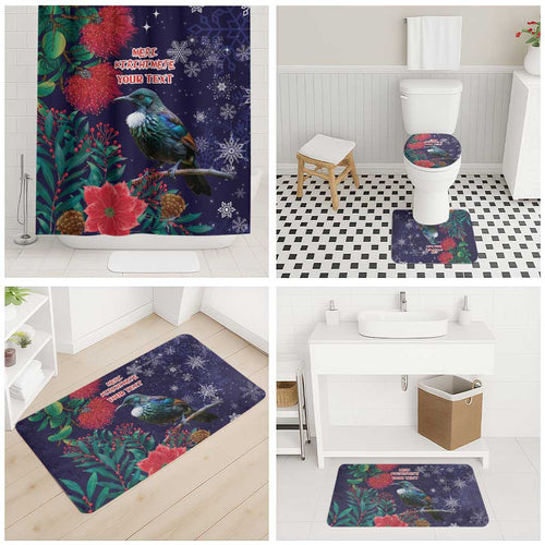 Tui Meri Kirihimete Personalised Bathroom Set Pohutukawa Flowers Blue Motif - Aussie Hoodie