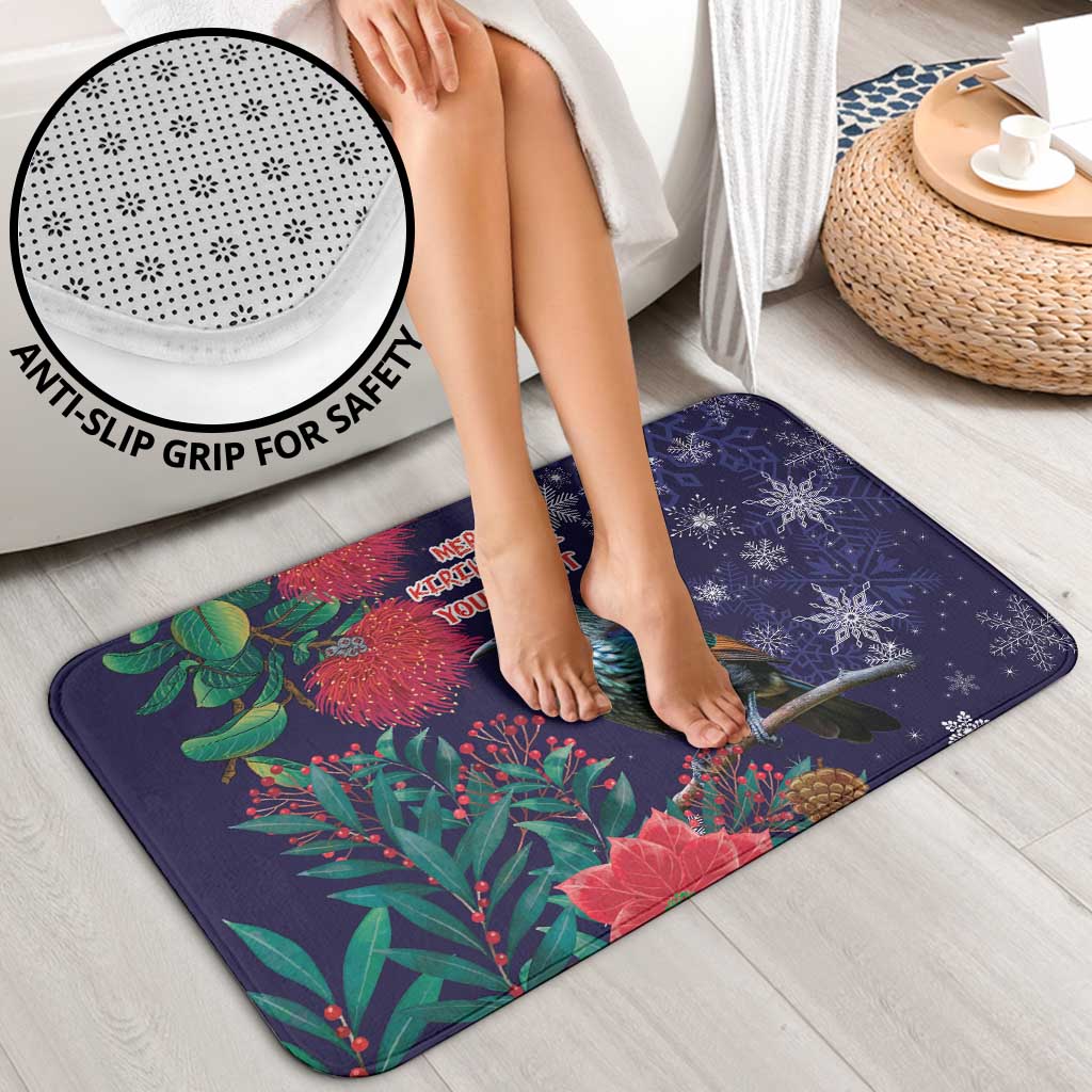 Tui Meri Kirihimete Personalised Bathroom Set Pohutukawa Flowers Blue Motif - Aussie Hoodie