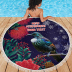 Tui Meri Kirihimete Personalised Beach Blanket Pohutukawa Flowers Blue Motif - Aussie Hoodie