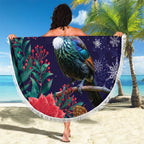 Tui Meri Kirihimete Personalised Beach Blanket Pohutukawa Flowers Blue Motif - Aussie Hoodie