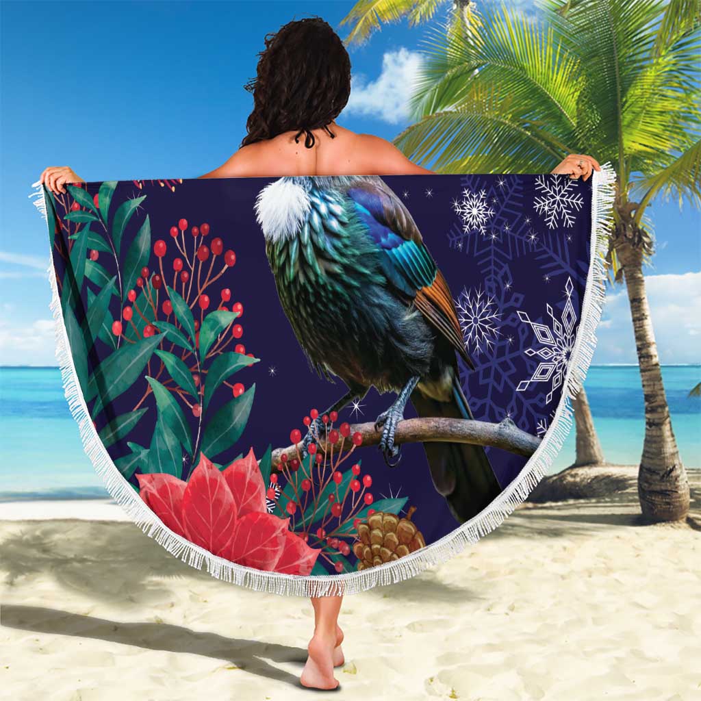 Tui Meri Kirihimete Personalised Beach Blanket Pohutukawa Flowers Blue Motif - Aussie Hoodie