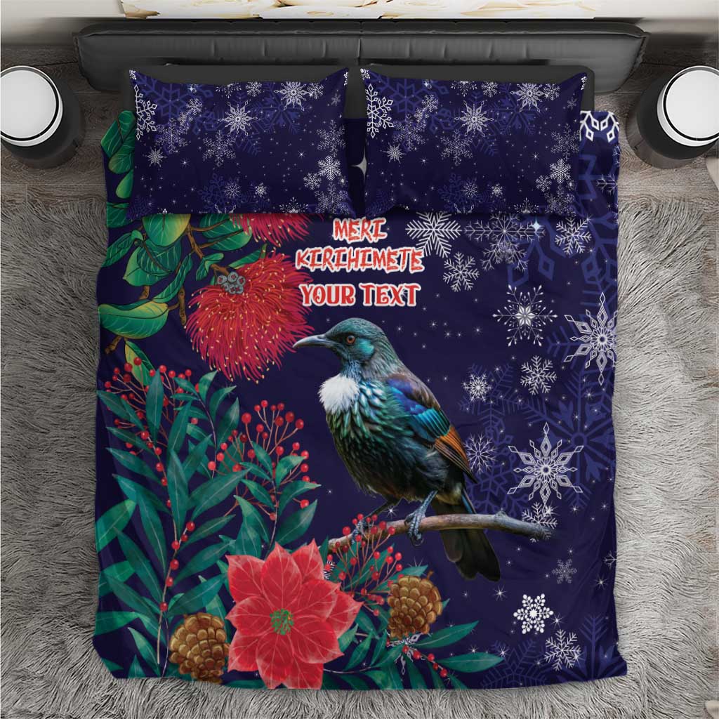 Tui Meri Kirihimete Personalised Bedding Set Pohutukawa Flowers Blue Motif - Aussie Hoodie