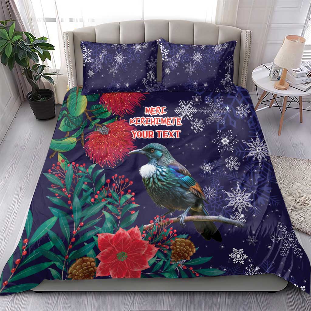 Tui Meri Kirihimete Personalised Bedding Set Pohutukawa Flowers Blue Motif - Aussie Hoodie