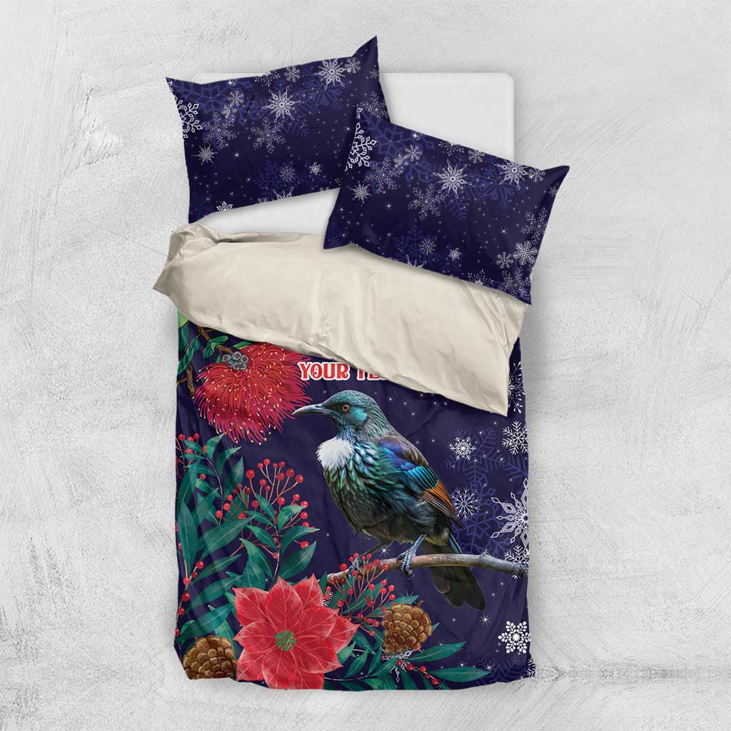 Tui Meri Kirihimete Personalised Bedding Set Pohutukawa Flowers Blue Motif - Aussie Hoodie