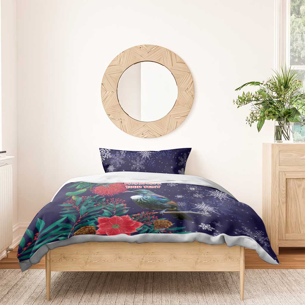 Tui Meri Kirihimete Personalised Bedding Set Pohutukawa Flowers Blue Motif - Aussie Hoodie