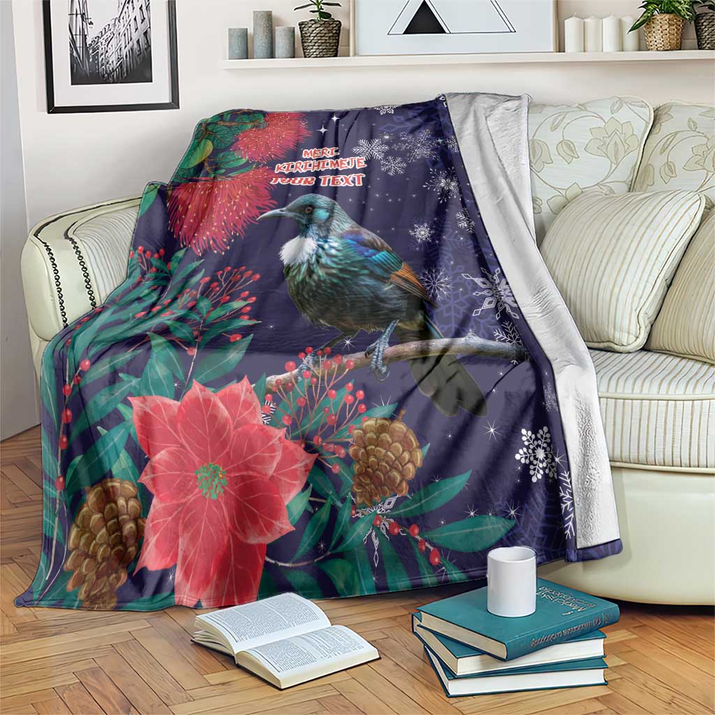 Tui Meri Kirihimete Personalised Blanket Pohutukawa Flowers Blue Motif - Aussie Hoodie
