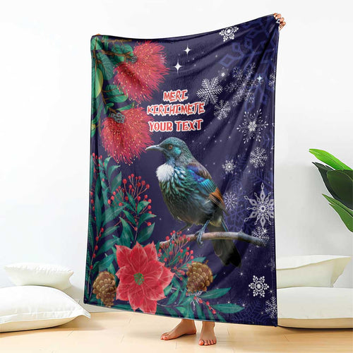 Tui Meri Kirihimete Personalised Blanket Pohutukawa Flowers Blue Motif - Aussie Hoodie