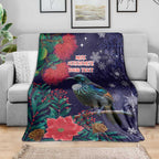 Tui Meri Kirihimete Personalised Blanket Pohutukawa Flowers Blue Motif - Aussie Hoodie