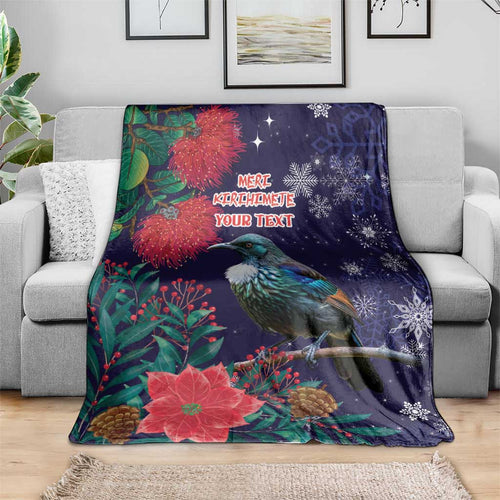 Tui Meri Kirihimete Personalised Blanket Pohutukawa Flowers Blue Motif - Aussie Hoodie