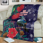 Tui Meri Kirihimete Personalised Blanket Pohutukawa Flowers Blue Motif - Aussie Hoodie