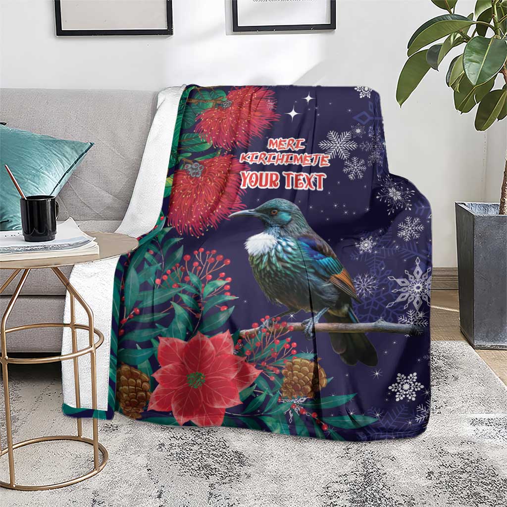 Tui Meri Kirihimete Personalised Blanket Pohutukawa Flowers Blue Motif - Aussie Hoodie