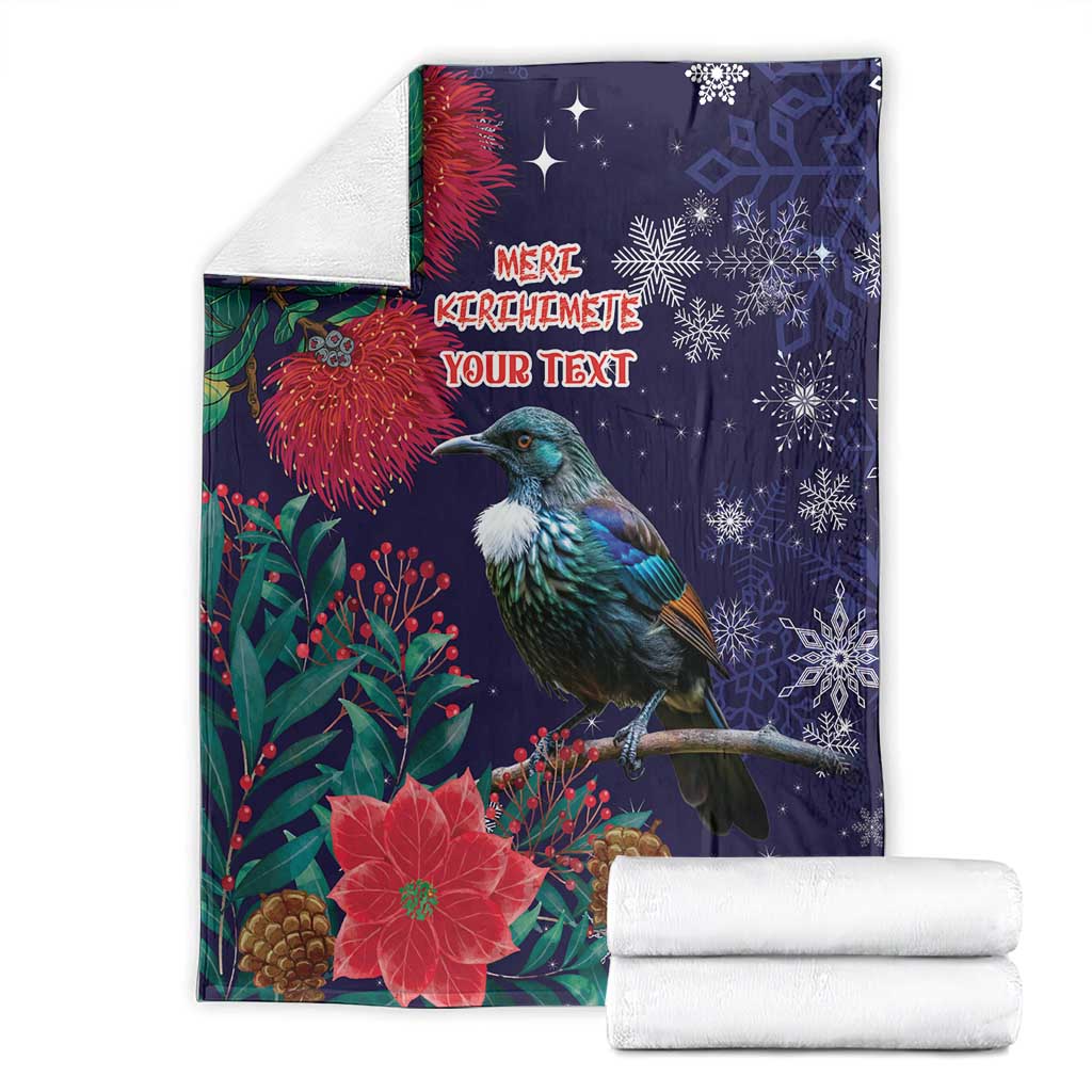 Tui Meri Kirihimete Personalised Blanket Pohutukawa Flowers Blue Motif - Aussie Hoodie