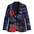 Tui Meri Kirihimete Personalised Blazer Pohutukawa Flowers Blue Motif - Aussie Hoodie