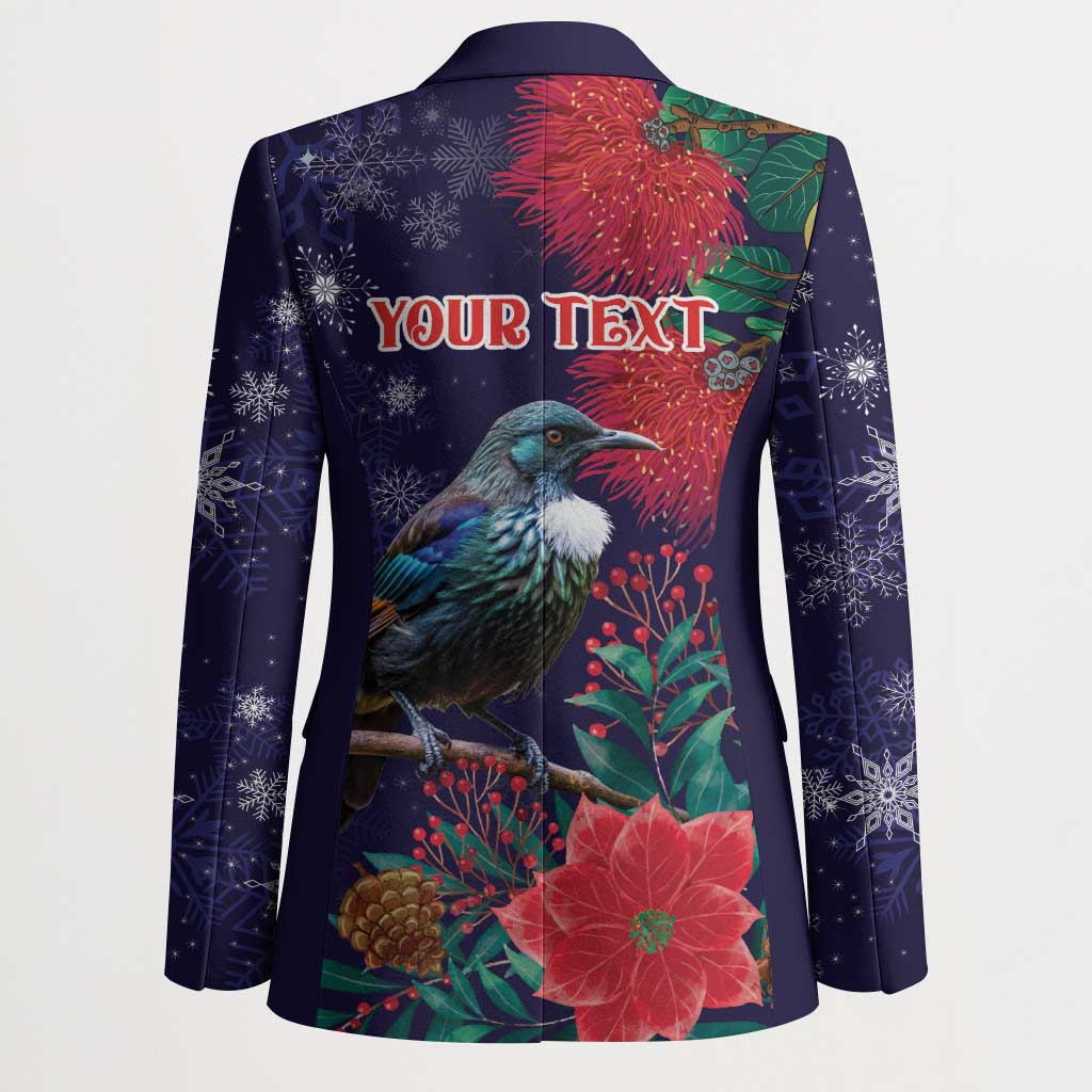 Tui Meri Kirihimete Personalised Blazer Pohutukawa Flowers Blue Motif - Aussie Hoodie