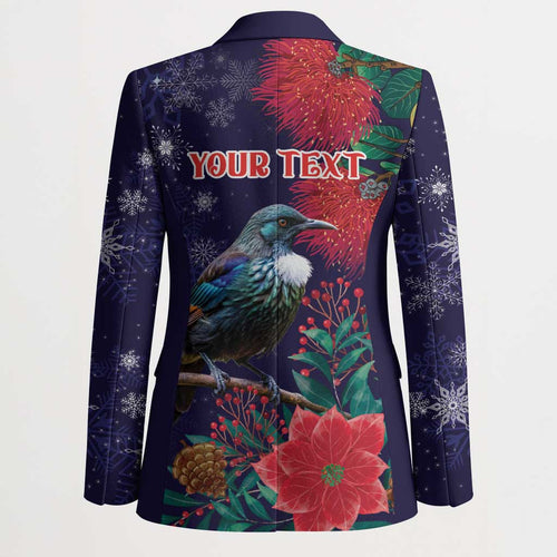 Tui Meri Kirihimete Personalised Blazer Pohutukawa Flowers Blue Motif - Aussie Hoodie