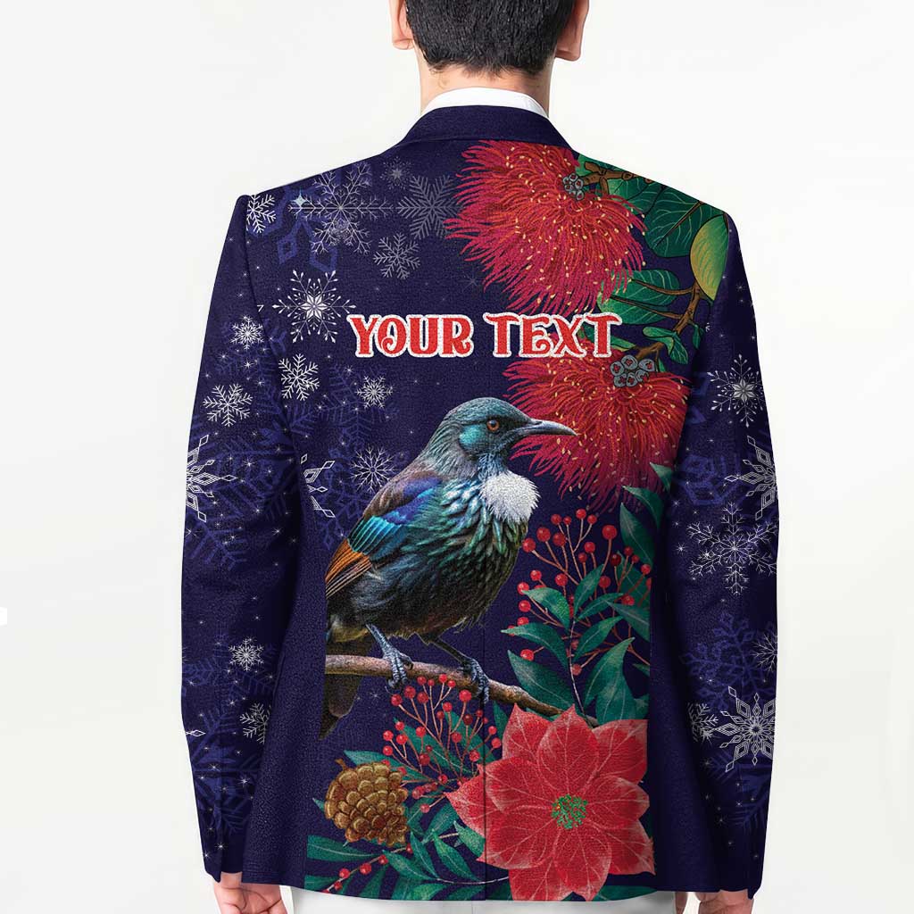 Tui Meri Kirihimete Personalised Blazer Pohutukawa Flowers Blue Motif - Aussie Hoodie