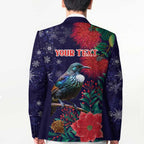 Tui Meri Kirihimete Personalised Blazer Pohutukawa Flowers Blue Motif - Aussie Hoodie