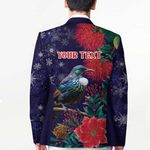 Tui Meri Kirihimete Personalised Blazer Pohutukawa Flowers Blue Motif - Aussie Hoodie