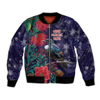 Tui Meri Kirihimete Personalised Bomber Jacket Pohutukawa Flowers Blue Motif - Aussie Hoodie