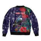 Tui Meri Kirihimete Personalised Bomber Jacket Pohutukawa Flowers Blue Motif - Aussie Hoodie
