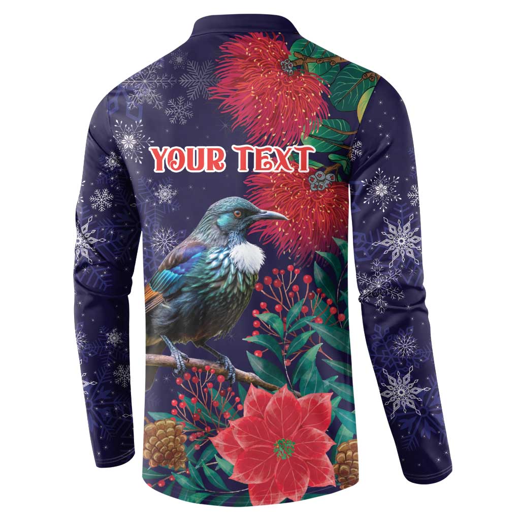 Tui Meri Kirihimete Personalised Button Sweatshirt Pohutukawa Flowers Blue Motif - Aussie Hoodie