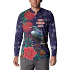 Tui Meri Kirihimete Personalised Button Sweatshirt Pohutukawa Flowers Blue Motif - Aussie Hoodie