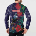 Tui Meri Kirihimete Personalised Button Sweatshirt Pohutukawa Flowers Blue Motif - Aussie Hoodie