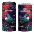 Tui Meri Kirihimete Personalised 4 in 1 Can Cooler Tumbler Pohutukawa Flowers Blue Motif - Aussie Hoodie