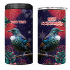 Tui Meri Kirihimete Personalised 4 in 1 Can Cooler Tumbler Pohutukawa Flowers Blue Motif - Aussie Hoodie