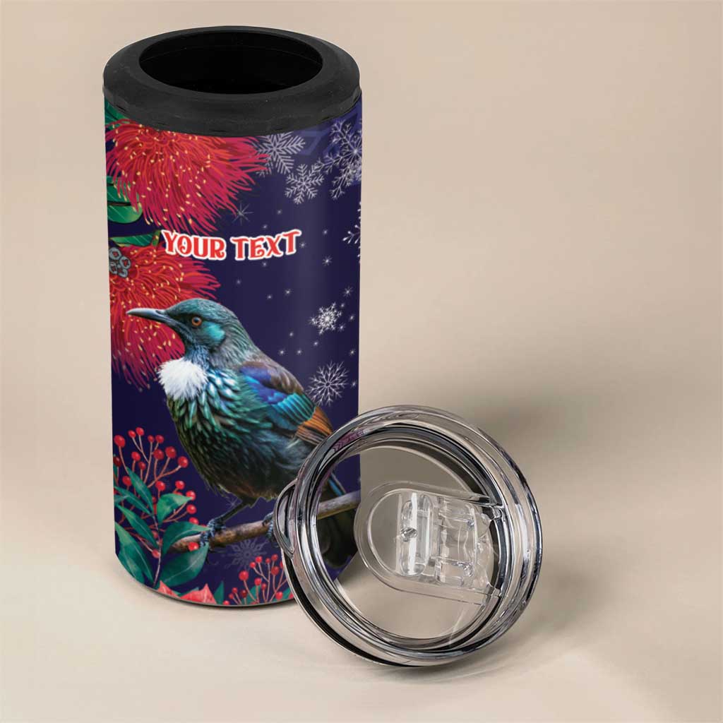 Tui Meri Kirihimete Personalised 4 in 1 Can Cooler Tumbler Pohutukawa Flowers Blue Motif - Aussie Hoodie