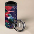 Tui Meri Kirihimete Personalised 4 in 1 Can Cooler Tumbler Pohutukawa Flowers Blue Motif - Aussie Hoodie