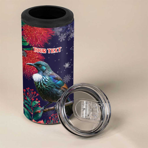 Tui Meri Kirihimete Personalised 4 in 1 Can Cooler Tumbler Pohutukawa Flowers Blue Motif - Aussie Hoodie