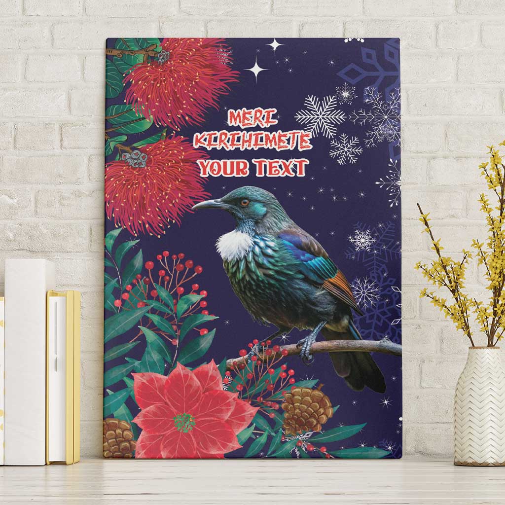 Tui Meri Kirihimete Personalised Canvas Wall Art Pohutukawa Flowers Blue Motif - Aussie Hoodie