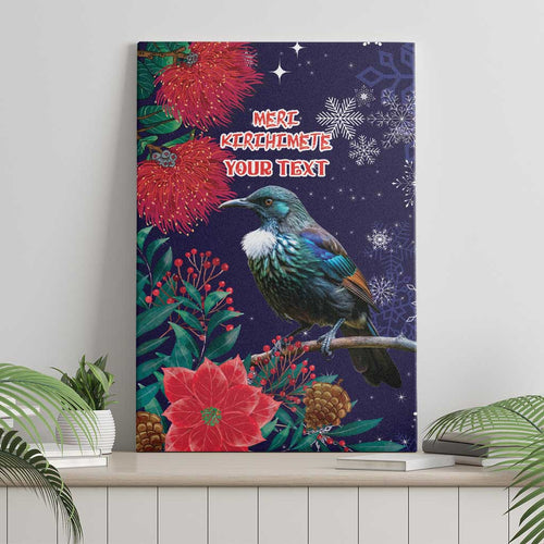 Tui Meri Kirihimete Personalised Canvas Wall Art Pohutukawa Flowers Blue Motif - Aussie Hoodie