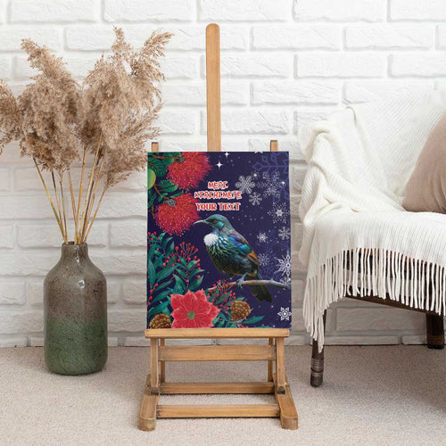 Tui Meri Kirihimete Personalised Canvas Wall Art Pohutukawa Flowers Blue Motif - Aussie Hoodie
